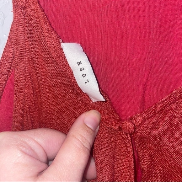 burnt Orange Lush Linen Cotton Key Hole Tie Back Romper - Picture 4 of 6